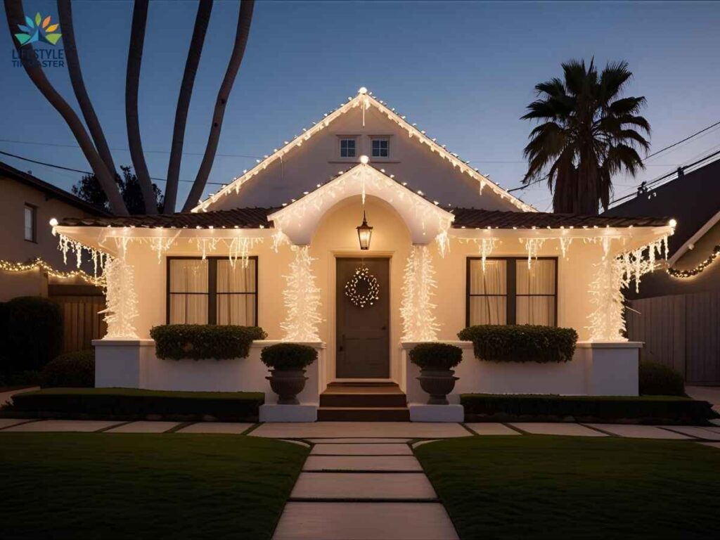 Holiday Lighting Ideas for Los Angeles Homes: Trends and Tips 2 Classic white holiday lights on a flat-lot Los Angeles bungalow