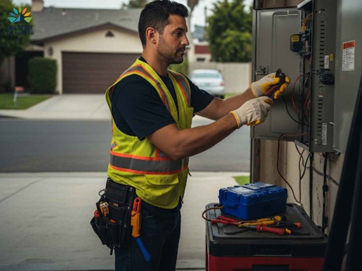 Licensed electrician repairing home electrical panel in Los Angeles during emergency outage