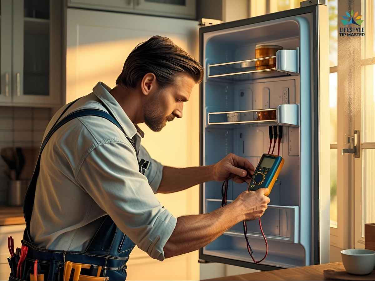 Los Angeles homeowner repairing refrigerator with DIY troubleshooting steps