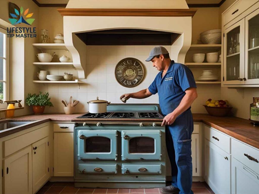 Old Sacramento Historic Appliance Repair Services in Los Angeles: A Local’s Guide 2 Expert restoring antique stove in Old Sacramento-style Los Angeles kitchen