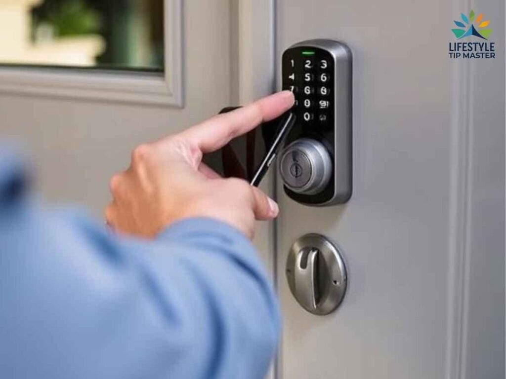 Secure smart lock system controlling building access in Los Angeles residential area